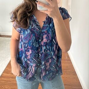 Ramy Brook Blue and Purple Floral Blouse